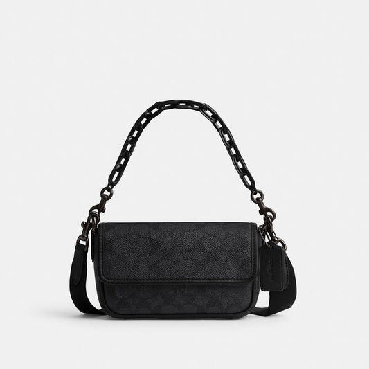 Image of Bags. Productname: Charter Flap Crossbody Bag 18 In Signature Canvas in CHARCOAL colour by brand - Coach Outlet Australia