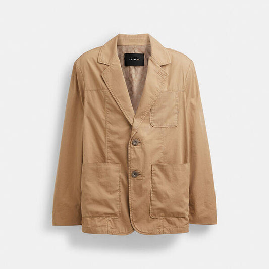 Image of a model wearing Outerwear. Productname: Casual Lightweight Blazer in KHAKI colour by brand - Coach Outlet Australia