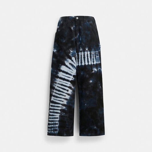 Image of a model wearing Pants. Productname: Tie-Dye Painter Pants In Organic Cotton in BLUE MULTI colour by brand - Coach Outlet Australia