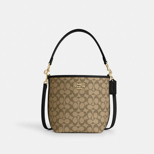 Image of Bags. Productname: City Bucket Bag In Signature Canvas in TAN/BLACK colour by brand - Coach Outlet Australia