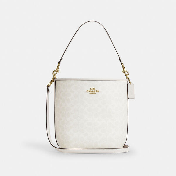 Image of Bags. Productname: City Large Bucket Bag In Signature Canvas in WHITE/CHALK colour by brand - Coach Outlet Australia