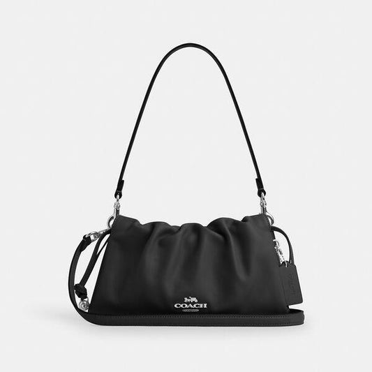 Image of Bags. Productname: Faye Shoulder Bag With Ruching in SV/BLACK colour by brand - Coach Outlet Australia