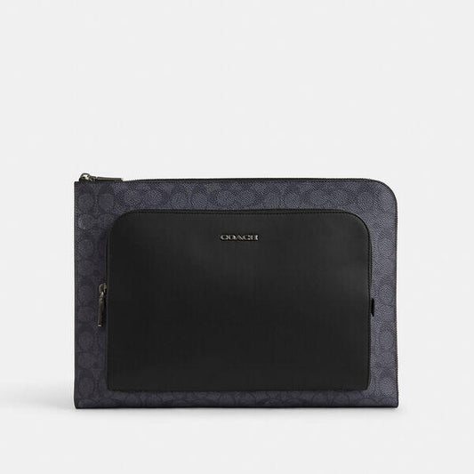 Image of Accessories. Productname: Ethan Portfolio In Signature Canvas in CHARCOAL/BLACK colour by brand - Coach Outlet Australia