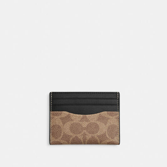 Image of Accessories. Productname: Slim Id Card Case In Signature Canvas in TAN/BLACK colour by brand - Coach Outlet Australia