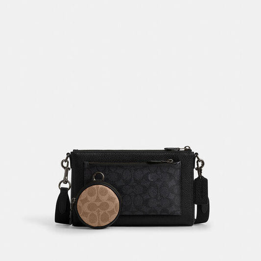 Image of Bags. Productname: Holden Crossbody In Blocked Signature Canvas in CHARCOAL/TAN/BLK colour by brand - Coach Outlet Australia