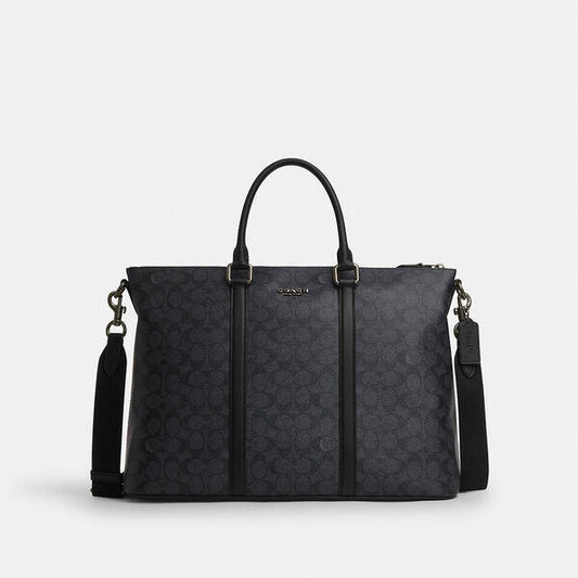 Image of Bags. Productname: Caleb Work Bag In Signature Canvas in QB/CHARCOAL/BLACK colour by brand - Coach Outlet Australia