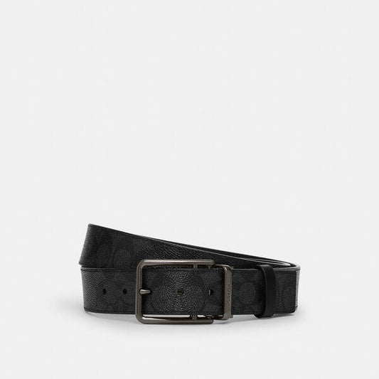 Image of Accessories. Productname: Double Bar Buckle Cut-To-Size Reversible Belt, 38Mm in QB/CHARCOAL/BLACK colour by brand - Coach Outlet Australia