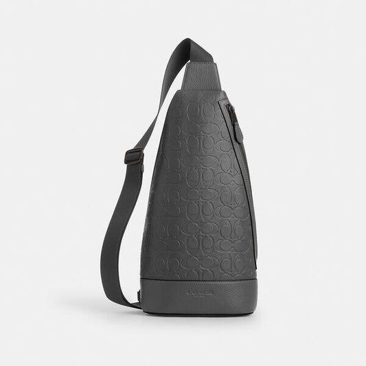 Image of Accessories. Productname: Dominic Sling Pack In Signature Leather in CHARCOAL colour by brand - Coach Outlet Australia