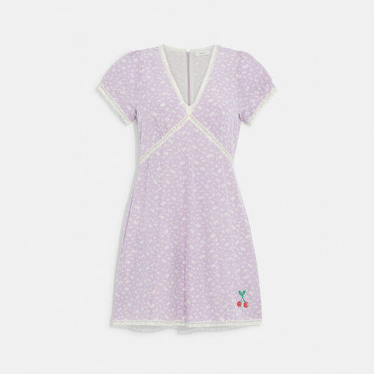 Image of Dresses. Productname: Floral V Neck Dress in LIGHT PURPLE MULTI colour by brand - Coach Outlet Australia