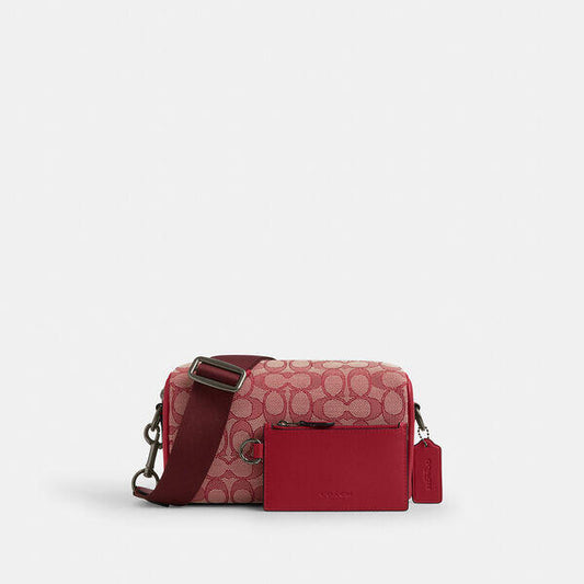Image of Bags. Productname: Axel Crossbody Bag In Signature Jacquard in RUBY colour by brand - Coach Outlet Australia