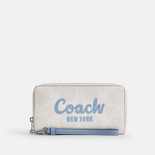 Image of Wallets & Money Clips. Productname: Long Zip Around Wallet In Signature Canvas With Coach Graphic in CHALK/BLUEBELL colour by brand - Coach Outlet Australia