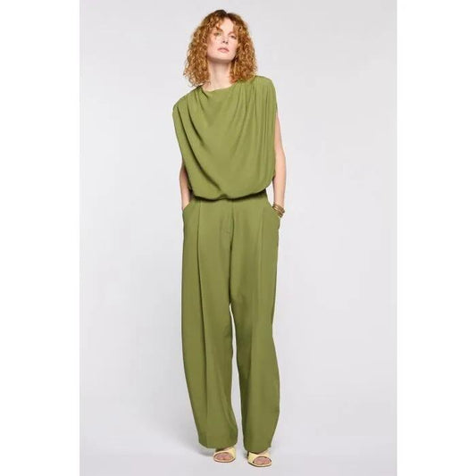 Image of a model wearing Tops. Productname: Ivy Dance Top in Khaki colour by brand - sass and bide