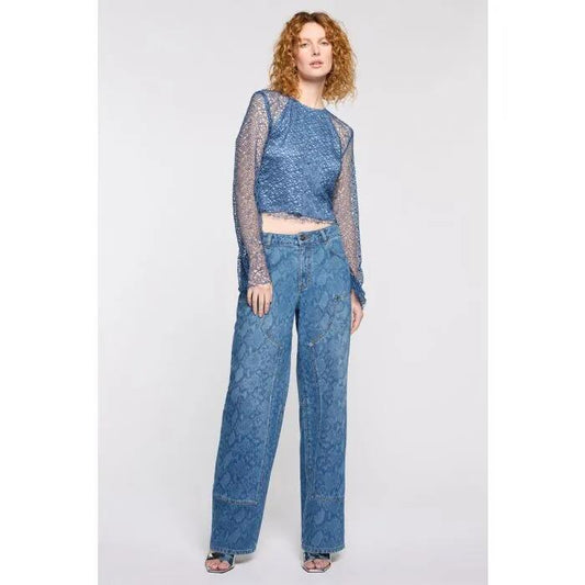 Image of a model wearing Tops. Productname: Meret Top in Indigo colour by brand - sass and bide