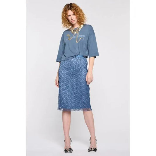 Image of a model wearing Skirts. Productname: Meret Skirt in Indigo colour by brand - sass and bide