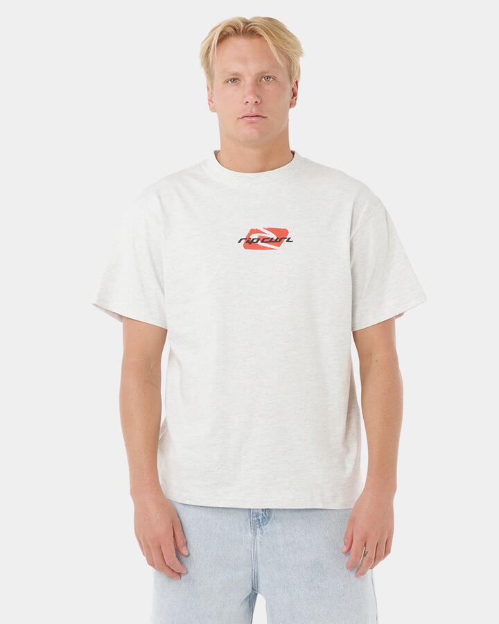 Image of a model wearing Tops. Productname: Rip Curl Mens Medina Splat T-Shirt Sports Marle - in Sports Marle colour by brand - Rip Curl