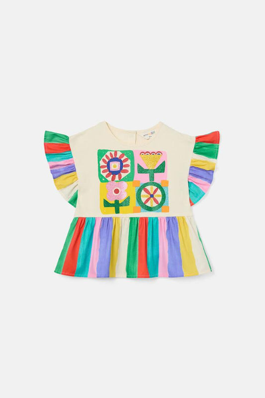 Image of a model wearing Tops. Productname: Hideout Geo Kids Top in Multi colour by brand - Gorman