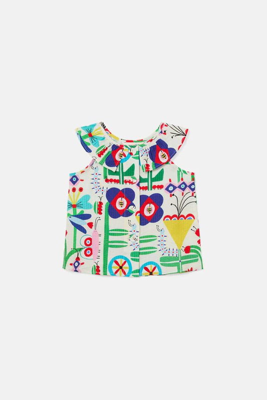 Image of a model wearing Tops. Product name - Mini Hideout Kids Top in Cream colour by brand - Gorman