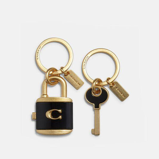 Image of Charms. Productname: Lock And Key Bag Charm Key Ring in IM/BLACK colour by brand - Coach Outlet Australia