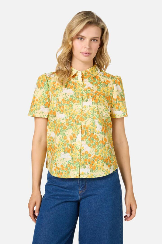 Image of a model wearing Tops. Productname: Cat & Flora Blouse in Orange colour by brand - Princess Highway