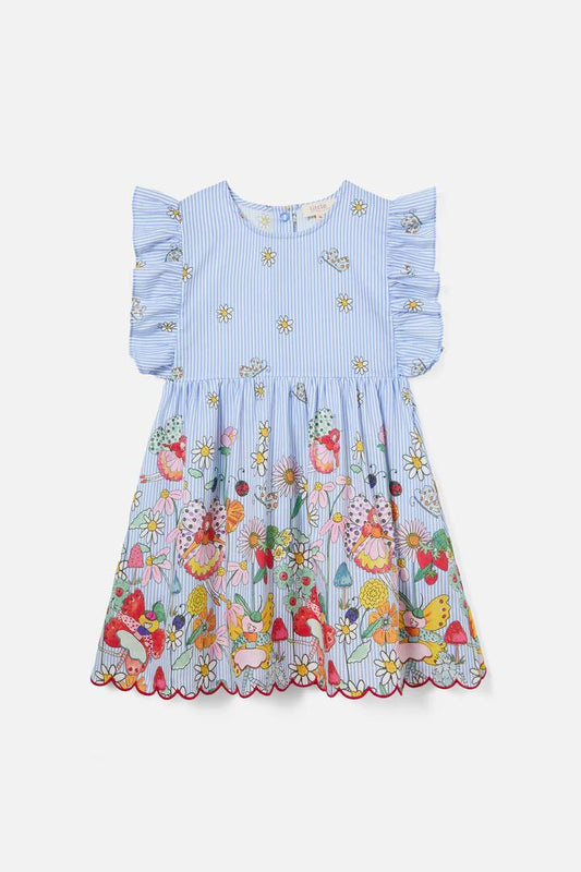 Image of a model wearing Dress. Productname: Fairies Kids Border Dress in Blue colour by brand - Princess Highway Kids