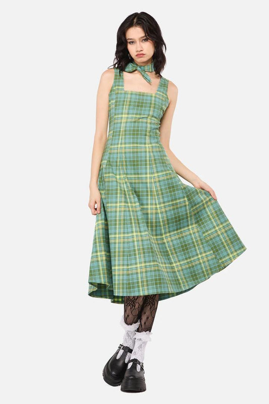 Image of Dresses. Productname: Insect Obsessed Tartan Midi Dress in Teal colour by brand - Dangerfield