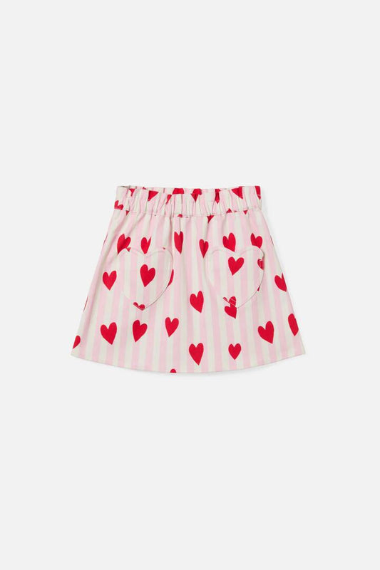 Image of a model wearing Skirts. Productname: Heart Stripe Kids Skirt in Pink colour by brand - Princess Highway Kids