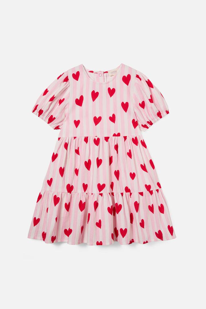 Image of a model wearing Dress. Productname: Heart Stripe Kids Dress in Pink colour by brand - Princess Highway Kids