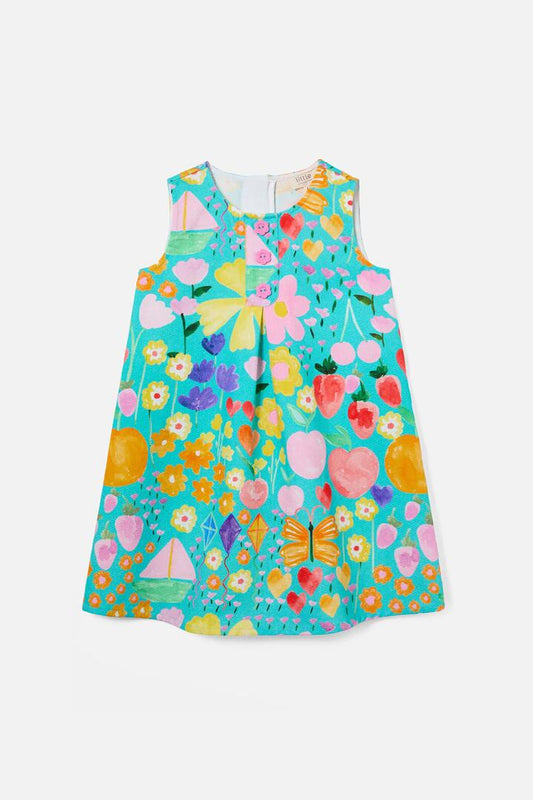 Image of a model wearing Dress. Productname: Pretty Things Kids Dress in Green colour by brand - Princess Highway Kids