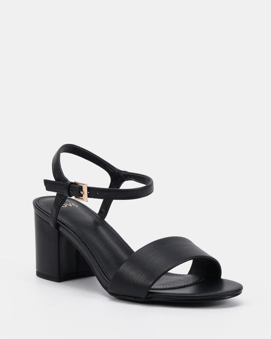 Image of Heels. Productname: Udacious: Black Smooth - Women's Strappy - Low Heel in Black colour by brand - Novo