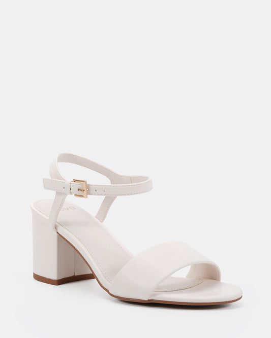 Image of Heels. Productname: Udacious: White Smooth - Women's Strappy - Low Heel in White Smooth colour by brand - Novo