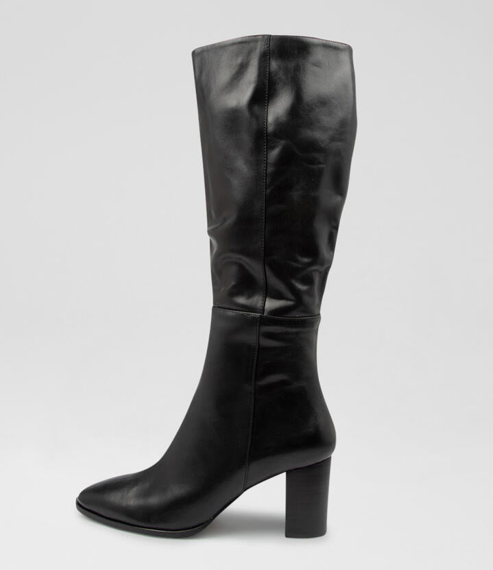 Image of Boots. Productname: Able Black Leather Knee High Boots in Black colour by brand - MIDAS