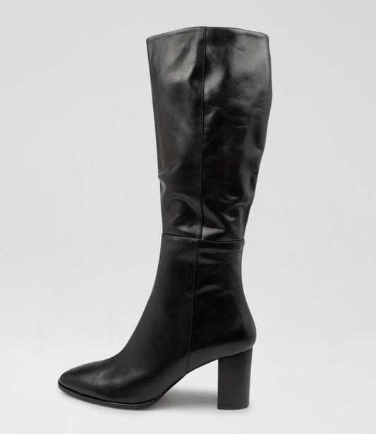 Image of Boots. Productname: Able Black Leather Knee High Boots in Black colour by brand - MIDAS