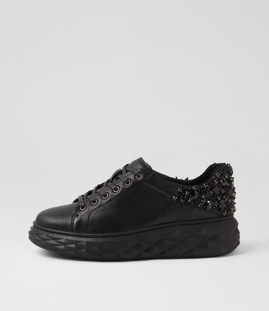 Image of Sneakers. Productname: Idyll Black Leather Jewels Sneakers in BLACK-BLACK colour by brand - MIDAS