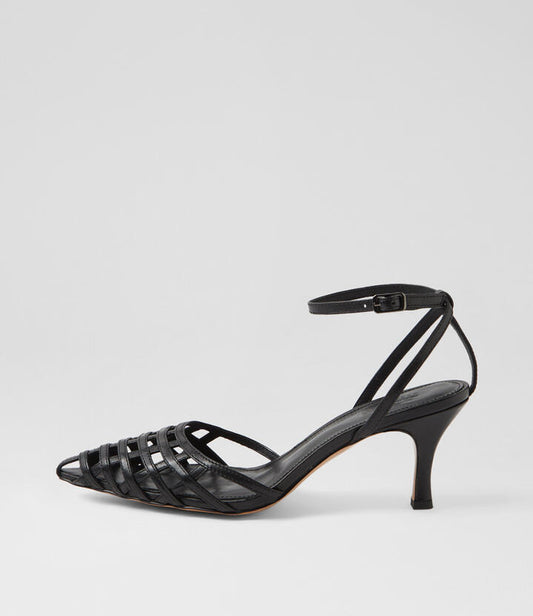 Image of Heels. Productname: Toria Black Leather Pump Heels in BLACK colour by brand - MOLLINI