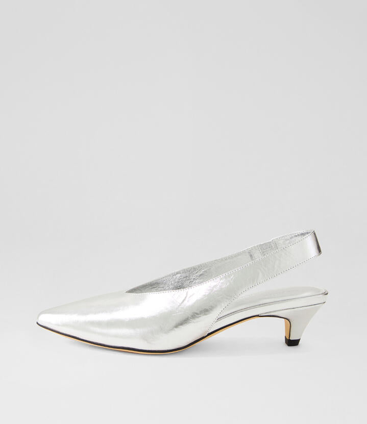 Image of Heels. Productname: Crissi Silver Foil Leather Pump Heels in Silver Foil colour by brand - MOLLINI