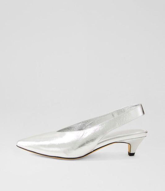 Image of Heels. Productname: Crissi Silver Foil Leather Pump Heels in Silver Foil colour by brand - MOLLINI