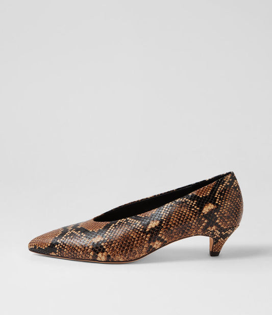 Image of Heels. Productname: Cobra Brown Leather Pump Heels in BROWN colour by brand - MOLLINI