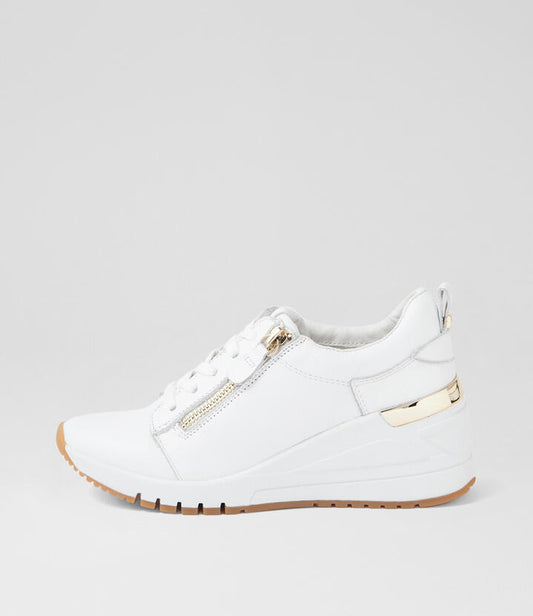 Image of Sneakers. Productname: Pimms White Gold Leather Sneakers in WHITE-GOLD colour by brand - MIDAS