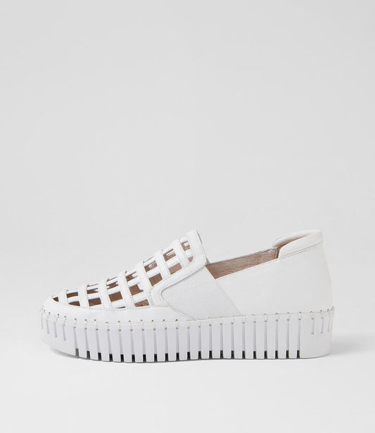 Image of Sneakers. Productname: Brickie White Leather Sneakers in WHITE-WHITE SOLE colour by brand - MIDAS