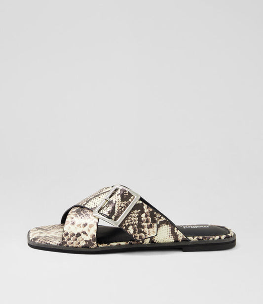 Image of Slippers. Productname: Seana Black White Leather Slides in BLACK&WHITE colour by brand - MOLLINI