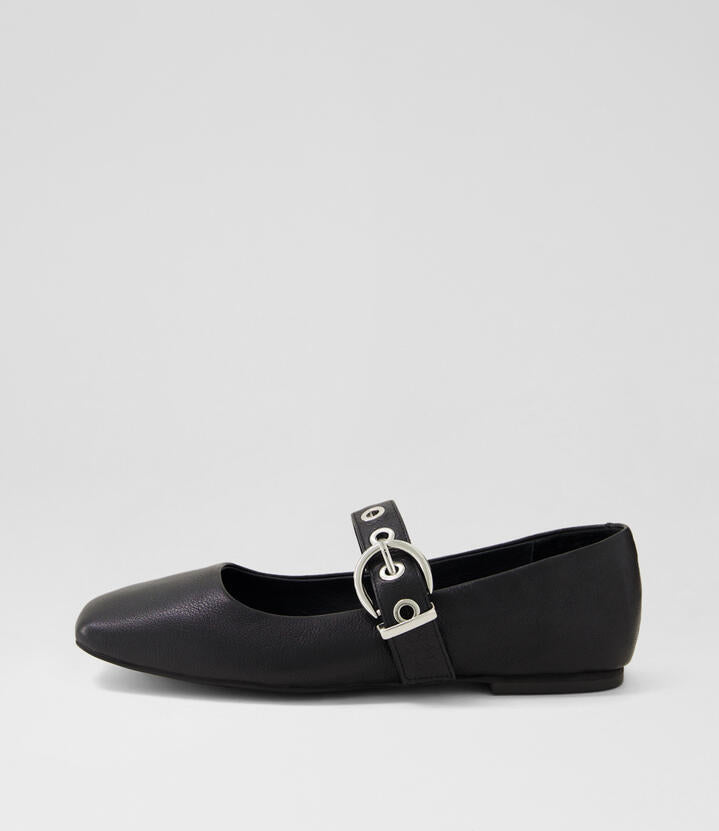 Image of Footwear. Productname: Taimer Black Leather Ballet Flats in BLACK colour by brand - MOLLINI