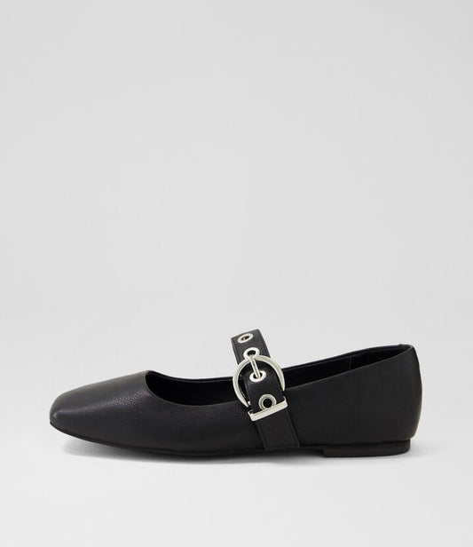 Image of Footwear. Productname: Taimer Black Leather Ballet Flats in BLACK colour by brand - MOLLINI