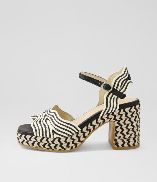 Image of Sandals. Productname: Marius Ivory Black Multi Fabric Sandals in IVORY&BLACK MULTI colour by brand - MIDAS