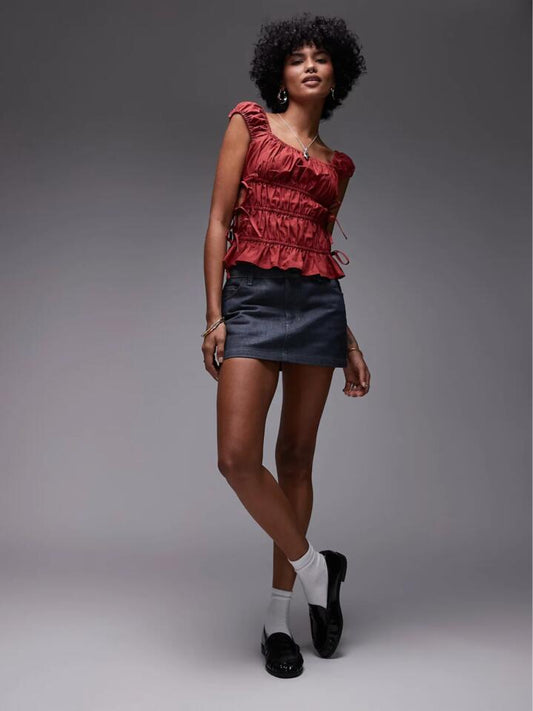 Image of Accessories. Productname: Topshop Ruched Tiered Tie Side Top in Rust colour by brand - Topshop