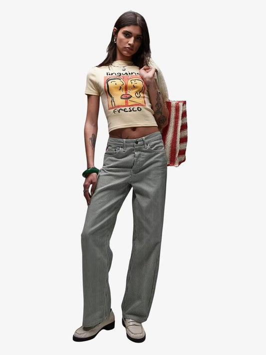 Image of a model wearing Tops. Productname: Topshop Graphic Linguine Baby Tee in Multi colour by brand - Topshop