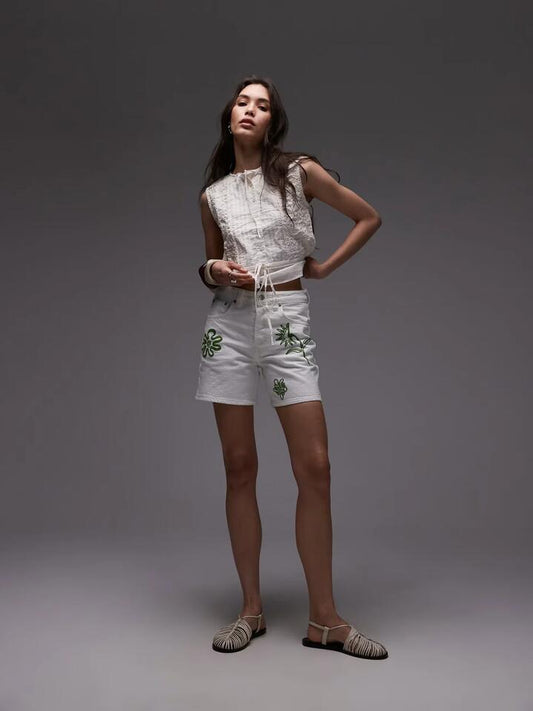 Image of a model wearing Tops. Productname: Topshop Cross Hatch Sleeveless Top in Ivory colour by brand - Topshop