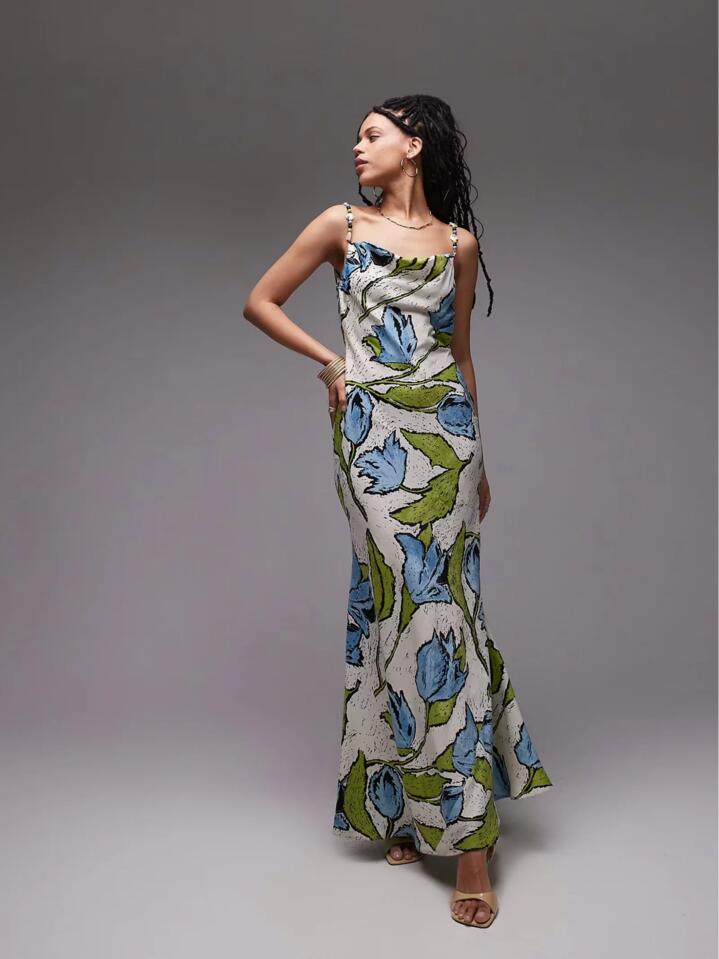 Image of Dresses. Productname: Topshop Cowl Neck Midi Slip Dress in Multi colour by brand - Topshop