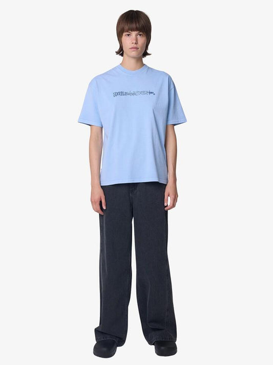 Image of a model wearing Tops. Productname: S-Double Script Stack Tee in PIGMENTWASH BLU colour by brand - S-Double