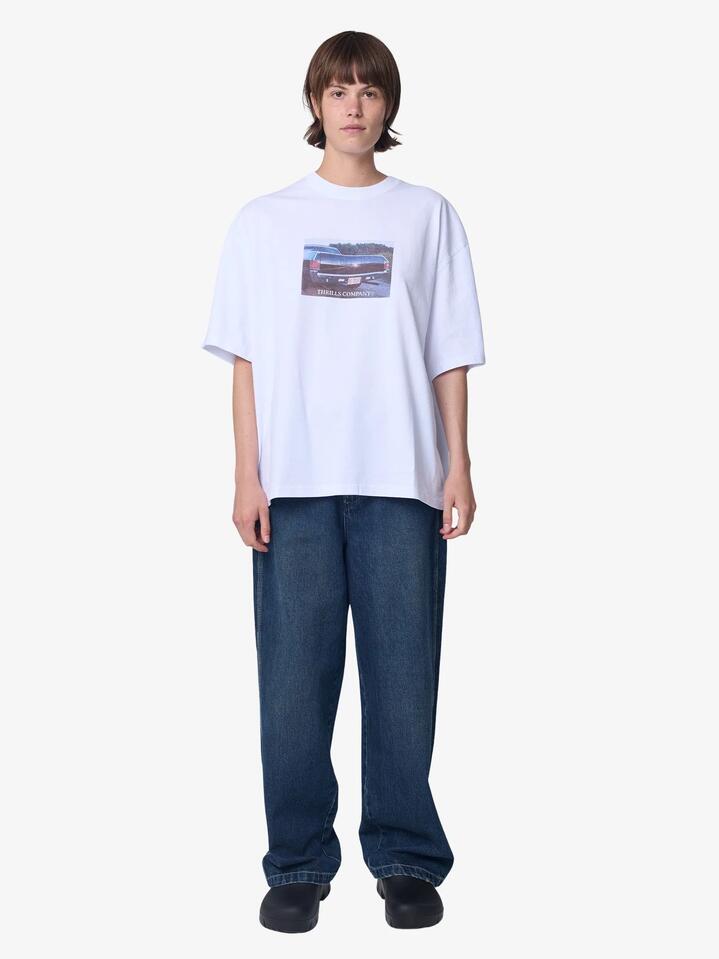 Image of a model wearing Tops. Productname: Thrills Hell-Bent Oversize Tee in WHITE colour by brand - Thrills