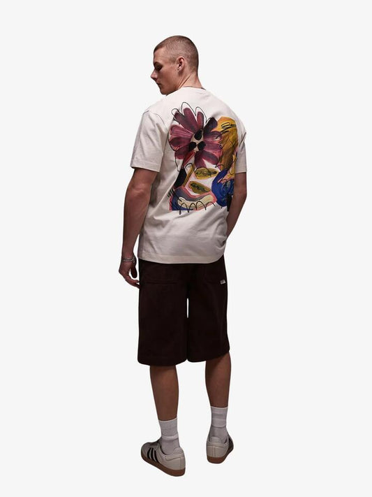 Image of a model wearing Tops. Productname: Topman Oversized Abstract Floral Print Shirt in Ecru colour by brand - Topman